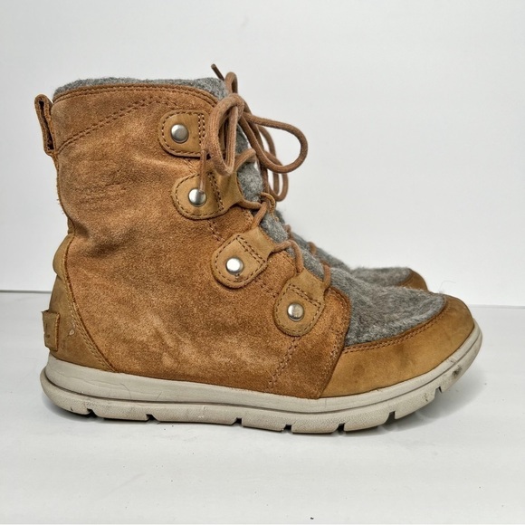Sorel Explorer Joan Boot Tan Suede Gray Size 8.5 Women’s Winter - Picture 1 of 6